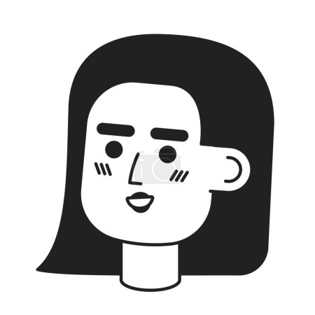 Illustration for Latin american young woman smiling black and white 2D vector avatar illustration. Hispanic woman outline cartoon character face isolated. Positive latina flat user profile image, female portrait - Royalty Free Image