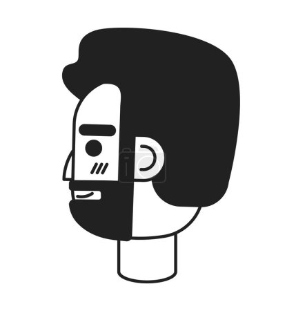 Illustration for Bearded caucasian man side view black and white 2D vector avatar illustration. Unshaven adult man outline cartoon character face isolated. Friendly european flat user profile image, portrait male - Royalty Free Image