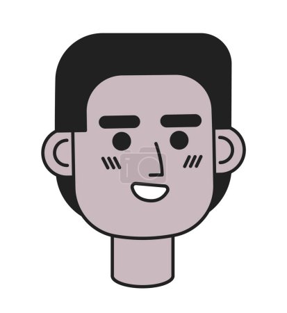 Illustration for Black young man front view black and white 2D vector avatar illustration. African american excited man outline cartoon character face isolated. Joyful guy flat user profile image, portrait male - Royalty Free Image