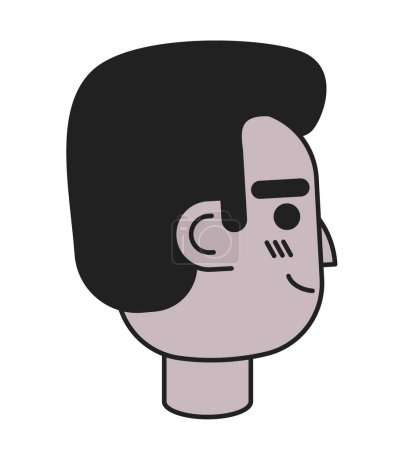 Ilustración de Afro-americano feliz chico vista lateral en blanco y negro 2D vector avatar ilustración. Relajado hombre negro contorno de dibujos animados cara de personaje aislado. Sensación de contenido imagen de perfil de usuario plano, retrato masculino - Imagen libre de derechos