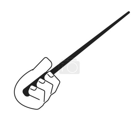 Illustration for Hand holding stick cartoon hand outline illustration. Instructor pointing 2D isolated black and white vector image. Demonstration, direction. Showing presentation flat monochromatic drawing clip art - Royalty Free Image