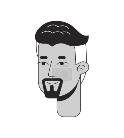 Illustration for Arab mid aged man with extended goatee beard black and white 2D line cartoon character head. Middle eastern adult guy bearded isolated vector outline person face. Monochromatic flat spot illustration - Royalty Free Image