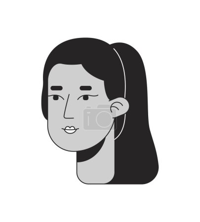 Illustration for Ponytail young adult middle eastern woman black and white 2D line cartoon character head. Casual arab female isolated vector outline person face. Lady elegant monochromatic flat spot illustration - Royalty Free Image