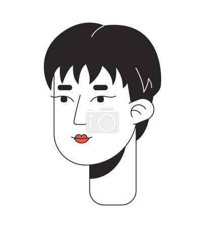 Téléchargez les illustrations : Belle coréenne femme pixie cheveux couper 2D linéaire tête de personnage de dessin animé. Pixie coiffure japonaise femelle isolée ligne vecteur personne visage fond blanc. Illustration de tache plate couleur cheveux courts - en licence libre de droit