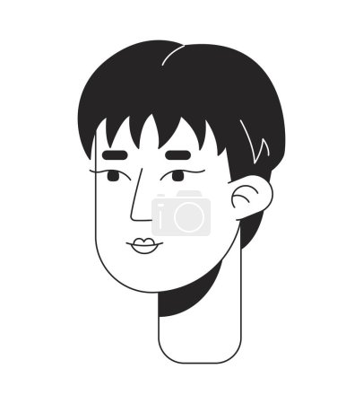 Illustration for Handsome korean woman pixie hair black and white 2D line cartoon character head. Pixie hairstyle japanese female isolated vector outline person face. Short haired monochromatic flat spot illustration - Royalty Free Image
