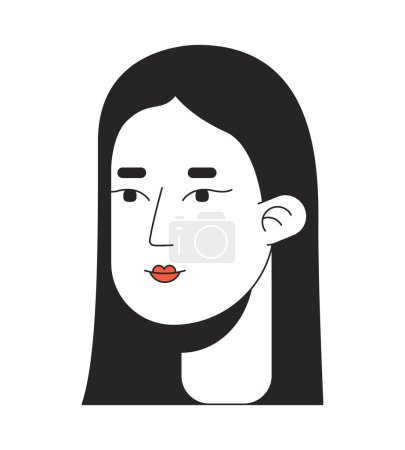 Ilustración de Asiática mujer de pelo recto largo 2D cabeza de personaje de dibujos animados lineales. Natural morena dama japonesa línea aislada vector persona cara fondo blanco. Estilo coreano color plano punto ilustración - Imagen libre de derechos