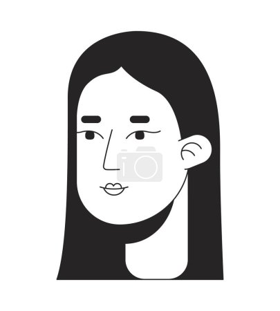 Illustration for Asian long straight haired woman black and white 2D line cartoon character head. Natural brunette lady japanese isolated vector outline person face. Korean female monochromatic flat spot illustration - Royalty Free Image