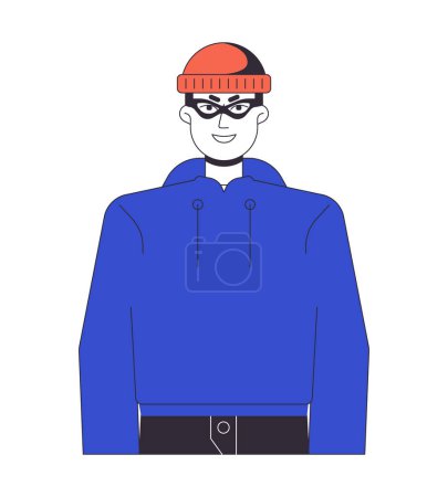 Illustration for Thief in cap gloating flat line color vector character. Young caucasian man in hoodie. Editable outline full body person on white. Simple cartoon spot illustration for web graphic design - Royalty Free Image