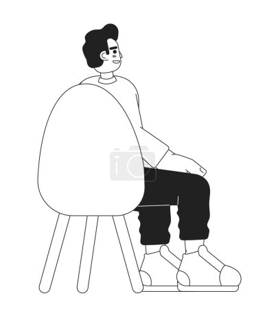 Ilustración de Medio oriente chico sentado en silla vista trasera negro y blanco 2D personaje de dibujos animados. Árabe joven adulto hombre seminario asistente aislado vector contorno persona. Ilustración plana monocromática - Imagen libre de derechos