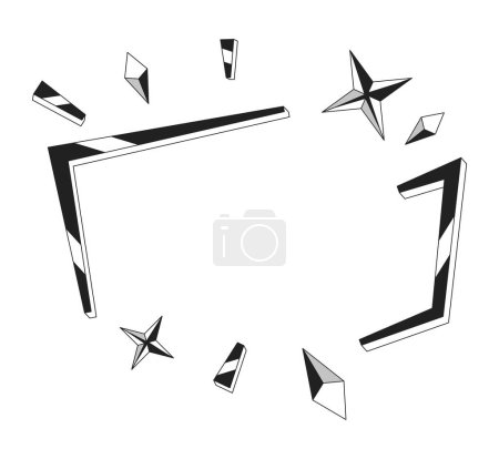 Illustration for Golden decorated frame with stars black and white 2D cartoon object. Shiny gold border isolated vector outline item. Premium luxury. Gemstones ornate square frame monochromatic flat spot illustration - Royalty Free Image