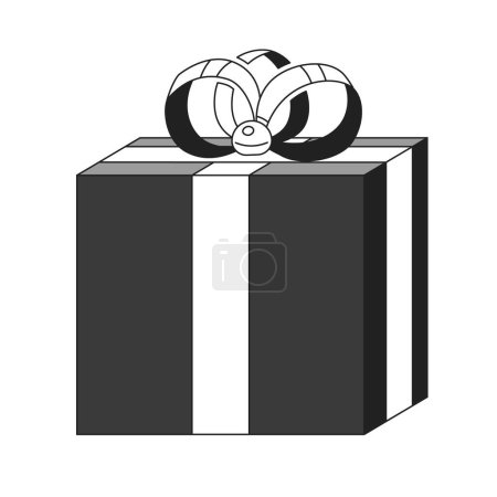 Illustration for Appreciation gift box black and white 2D cartoon object. Ribbon Christmas present isolated vector outline item. Gratitude mother day. Online store sale promo monochromatic flat spot illustration - Royalty Free Image