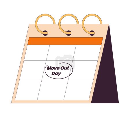 Illustration for Moving out day on calendar page flip 2D linear cartoon object. Deadline reminder circling calender isolated line vector element white background. Relocation moving house color flat spot illustration - Royalty Free Image