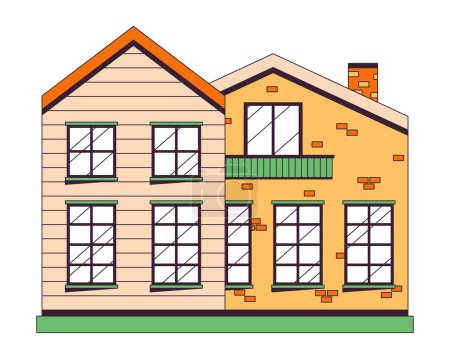Illustration for Duplex apartments 2D linear cartoon object. Townhouse residential isolated line vector element white background. Neighborhood suburban. Dwelling exterior. Condo building color flat spot illustration - Royalty Free Image