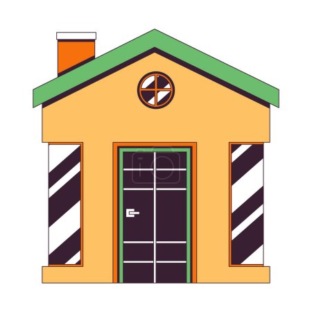 Illustration for Guardhouse cabin 2D linear cartoon object. Large windows house. Security booth isolated line vector element white background. Guard shack. Temporary getaway accommodation color flat spot illustration - Royalty Free Image