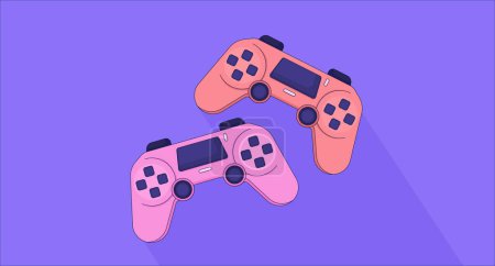 Illustration for Controller joystick lofi wallpaper. Retro game consoles 2D objects cartoon flat illustration. Playing videogame together. Two players gamepads chill vector art, lo fi aesthetic colorful background - Royalty Free Image