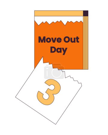 Illustration for Tear off calendar moving out day 2D linear cartoon object. Countdown calendar to relocation event isolated line vector element white background. Daily reminder moving color flat spot illustration - Royalty Free Image