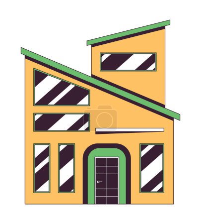 Ilustración de Casa moderna con techo inclinado 2D objeto de dibujos animados lineales. Mansión inmobiliaria aislado línea vector elemento fondo blanco. Edificio exterior de lujo. Ilustración de punto plano de color casero residencial - Imagen libre de derechos