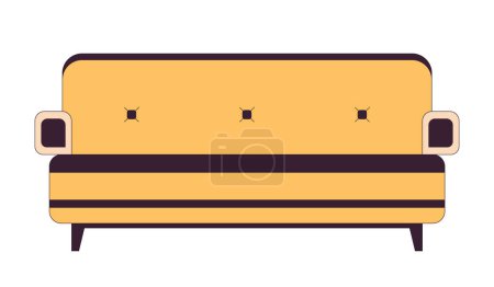 Illustration for Vintage couch leather 2D linear cartoon object. Tufted upholstery furniture isolated line vector element white background. Buttoned chesterfield. Sofa modern color flat spot illustration - Royalty Free Image