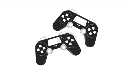 Illustration for Controller joystick black and white lofi wallpaper. Retro game consoles 2D outline objects cartoon flat illustration. Playing together. Two players gamepads vector line lo fi aesthetic background - Royalty Free Image