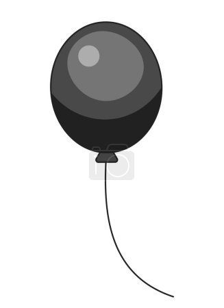 Téléchargez les illustrations : Ballon d'hélium flottant noir et blanc objet de dessin animé 2D. Décoration de fête surprise élément de contour vectoriel isolé. Ballon festif sur corde. Célébrez la naissance de l'enfant monochromatique illustration tache plate - en licence libre de droit