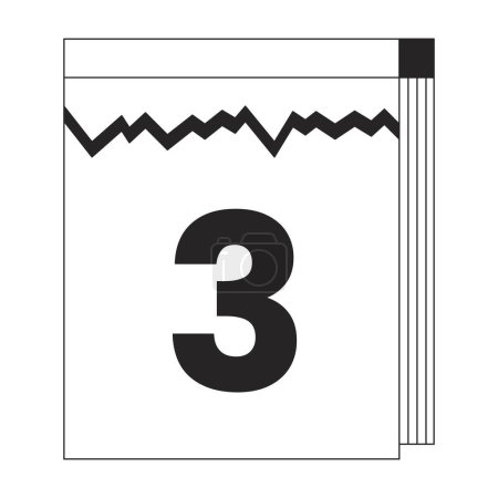 Illustration for Calender tear-off black and white 2D line cartoon object. Hanging calendar with ripped pages isolated vector outline item. Today 3rd day reminder management monochromatic flat spot illustration - Royalty Free Image