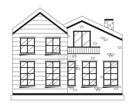 Illustration for Duplex apartments black and white 2D line cartoon object. Townhouse residential isolated vector outline item. Neighborhood suburban. Dwelling exterior. Condo monochromatic flat spot illustration - Royalty Free Image
