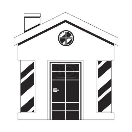 Illustration for Guardhouse cabin black and white 2D line cartoon object. Large windows house. Security booth isolated vector outline item. Guard shack. Temporary accommodation monochromatic flat spot illustration - Royalty Free Image