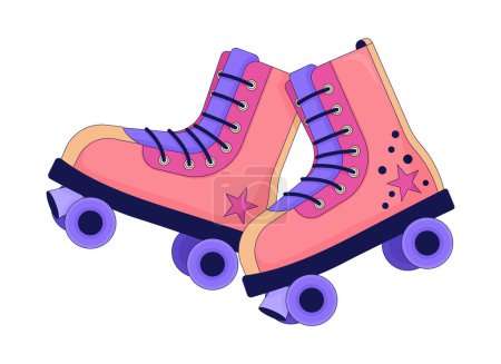 Illustration for Old fashioned roller skates 80s funky 2D linear cartoon object. Leisure activity 90s accessory isolated line vector element white background. Trendy vintage footwear color flat spot illustration - Royalty Free Image