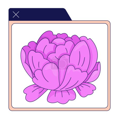 Illustration for Application window blooming peony 2D linear cartoon object. Blossoming summer flower image preview computer isolated line vector element white background. Nostalgic peony color flat spot illustration - Royalty Free Image
