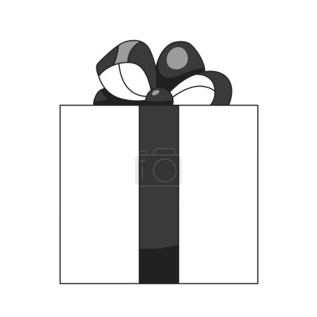 Ilustración de Cinta caja de regalo lindo objeto de dibujos animados 2D en blanco y negro. Cinta cumpleaños presente elemento de contorno de vector aislado. Cumpleaños día de la madre. Evento inesperado. Venta promo monocromático plano spot ilustración - Imagen libre de derechos