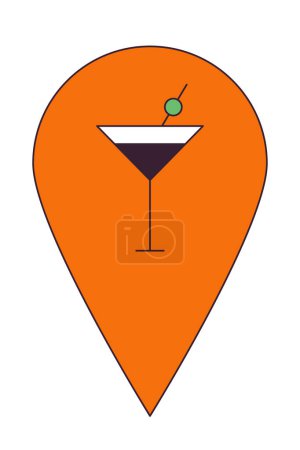 Illustration for Nightclub cocktail bar map pinpoint 2D linear cartoon object. Martini glass location mark isolated line vector element white background. Alcohol drinks bar pin mapping color flat spot illustration - Royalty Free Image