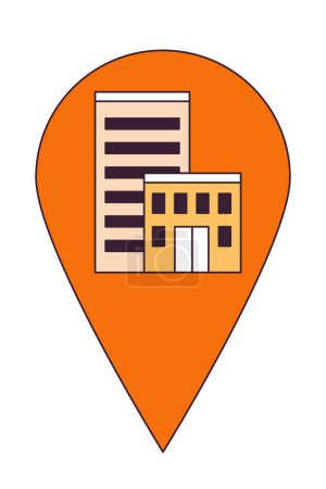 Illustration for Condo apartments map pinpoint 2D linear cartoon object. Houses residential location mark isolated line vector element white background. Homes estate pin mapping color flat spot illustration - Royalty Free Image