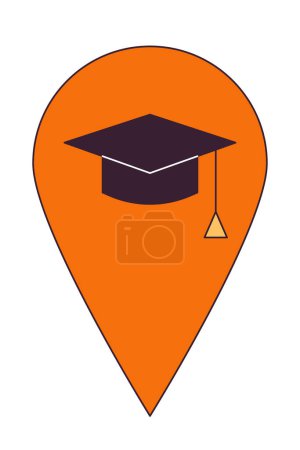 Illustration for Educational facilities map pinpoint 2D linear cartoon object. Highschool university location mark isolated line vector element white background. High school college pin color flat spot illustration - Royalty Free Image