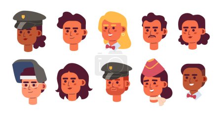 Illustration for Workers diverse 2D vector avatars illustration set. Multicultural adult women, men cartoon character faces. Jobs people icons bundle. Career flat color users profiles images isolated on white - Royalty Free Image