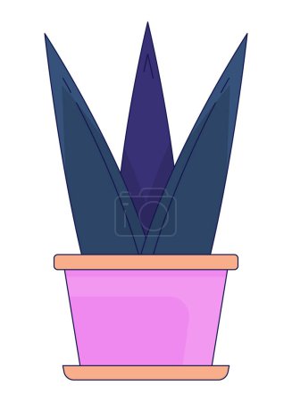 Illustration for Potted plant sharp leaves 2D linear cartoon object. Aloe succulent pot houseplant isolated line vector element white background. Decorative flowerpot. Aloe plant in pot color flat spot illustration - Royalty Free Image