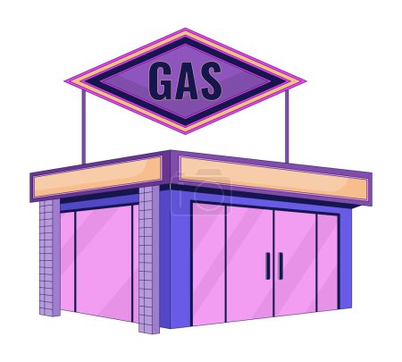 Illustration for Gas station convenience store 2D linear cartoon object. Petrol station shop isolated line vector element white background. Refueling services retail, mini mart building color flat spot illustration - Royalty Free Image