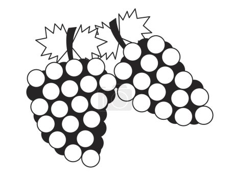 Téléchargez les illustrations : Bouquet d'automne de raisins noir et blanc objet de dessin animé ligne 2D. Récolte automnale nourriture isolée vecteur aperçu article. Vignoble italien de campagne. Raisins de vin rouge illustration monochromatique à tache plate - en licence libre de droit