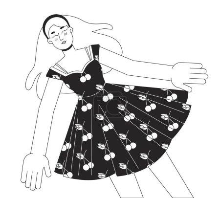 Illustration for Carefree caucasian woman closed eyes lying down black and white 2D line cartoon character. Delighted relaxing female isolated vector outline person. Girl in dress monochromatic flat spot illustration - Royalty Free Image