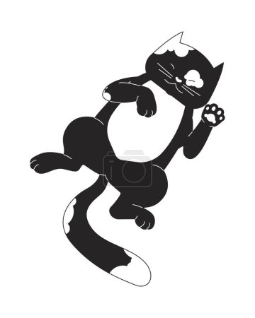 Ilustración de Manchado gato doméstico acostado en la espalda negro y blanco 2D línea de personajes de dibujos animados. Lindo gatito aislado vector contorno animal. Un animal relajante. Kitty durmiendo mascota monocromática plana punto ilustración - Imagen libre de derechos
