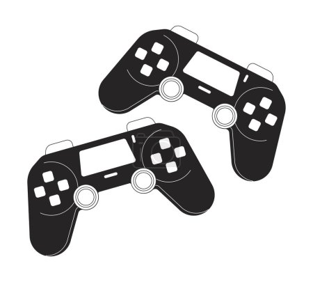 Illustration for Joysticks two players black and white 2D line cartoon object. Playing together on gamepads isolated vector outline item. Competitive video gaming friends devices monochromatic flat spot illustration - Royalty Free Image