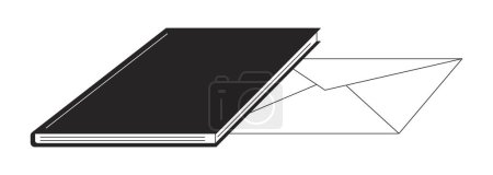 Illustration for Hardcover notebook envelope black and white 2D line cartoon object. Office equipment writing pad isolated vector outline item. Stationery office supplies letter monochromatic flat spot illustration - Royalty Free Image