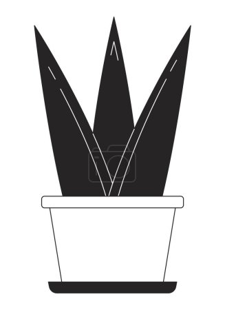 Illustration for Potted plant sharp leaves black and white 2D line cartoon object. Aloe succulent houseplant isolated vector outline item. Decorative flowerpot. Aloe plant in pot monochromatic flat spot illustration - Royalty Free Image