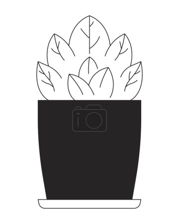 Illustration for Small shrub potted black and white 2D line cartoon object. Evergreen plant indoor houseplant miniature bush isolated vector outline item. Dwarf shrub in pot monochromatic flat spot illustration - Royalty Free Image