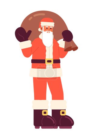 Illustration for Gift bag Santa Claus waving hand cartoon flat illustration. Merry Christmas bearded old man 2D character isolated on white background. Traditional costume Saint Nicholas Xmas scene vector color image - Royalty Free Image