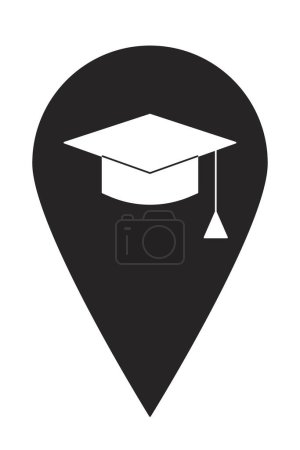 Illustration for Educational facility map pinpoint black and white 2D line cartoon object. Highschool university location mark isolated vector outline item. High school college pin monochromatic flat spot illustration - Royalty Free Image