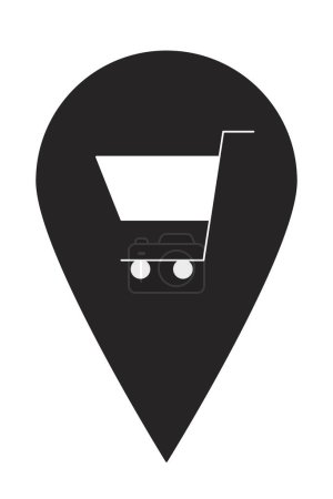 Ilustración de Mapa del carrito del supermercado localiza el objeto de dibujos animados de línea 2D en blanco y negro. Carrito de compras marca de ubicación elemento de contorno vectorial aislado. Ilustración plana monocromática de cartografía de alfileres de supermercado al por menor - Imagen libre de derechos