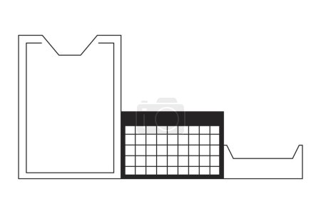Ilustración de Escritorio suministros organizador blanco y negro 2D línea de dibujos animados objeto. Papelería de espacio de trabajo. Soporte de lápiz, soporte de notas adhesivas elemento de contorno vectorial aislado. Decoración de oficina ilustración plana monocromática - Imagen libre de derechos