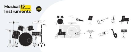 Illustration for Musical instruments black and white 2D line cartoon objects bundle. Music performance equipment isolated vector outline items collection. Orchestra monochromatic flat spot illustration collection - Royalty Free Image