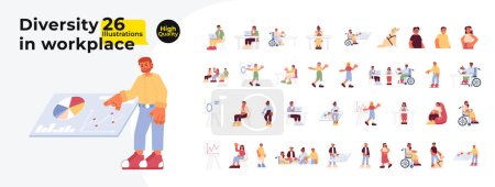 Illustration for Diverse employees coworkers multicultural cartoon flat illustration bundle. Diversity colleagues inclusive people 2D characters isolated on white background. Professional vector color image collection - Royalty Free Image