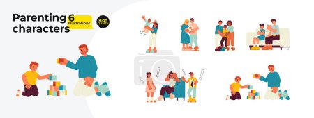 Illustration for Children parenting cartoon flat illustration bundle. Multicultural family 2D characters isolated on white background. Parent teen. Motherhood parenthood challenges vector color image collection - Royalty Free Image